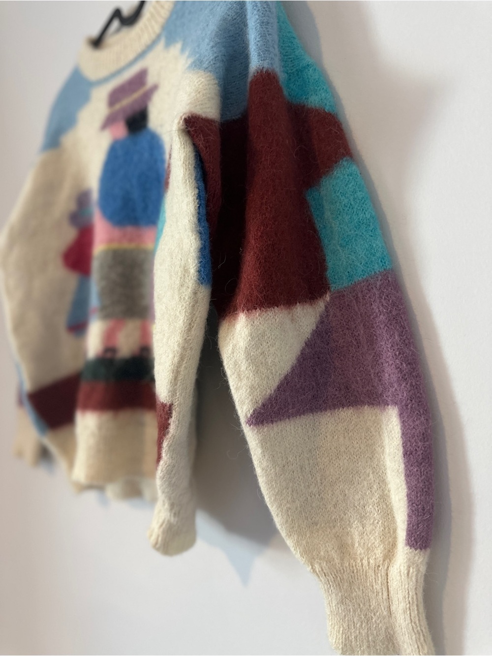 Vintage 80s Peruvian Mohair Blend Sweater | Graphic Knit | Colorblock Crewneck - Picture 5 of 8